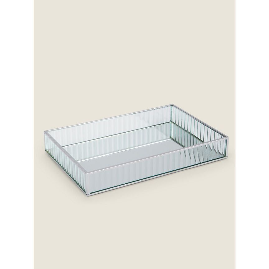 George Home Silver-Tone Ribbed Glass Tray