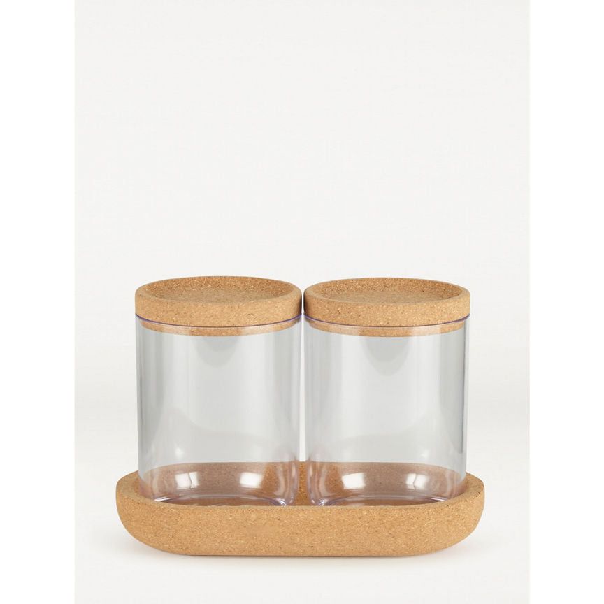 George Home Two Canisters With Cork Lid And Tray