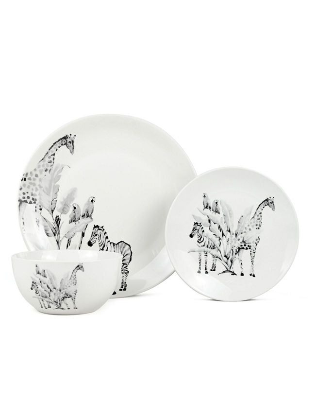 George Home White & Black Jungle Dinner Set - 12 Piece