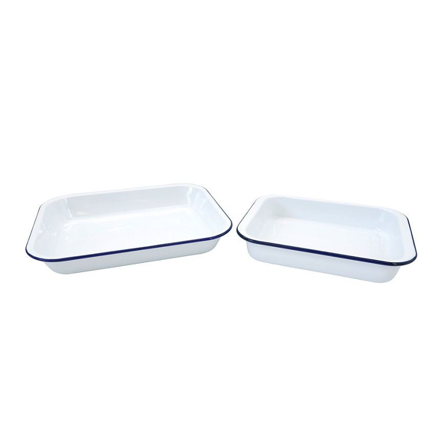 George Home White Enamel Roaster - Set of 2