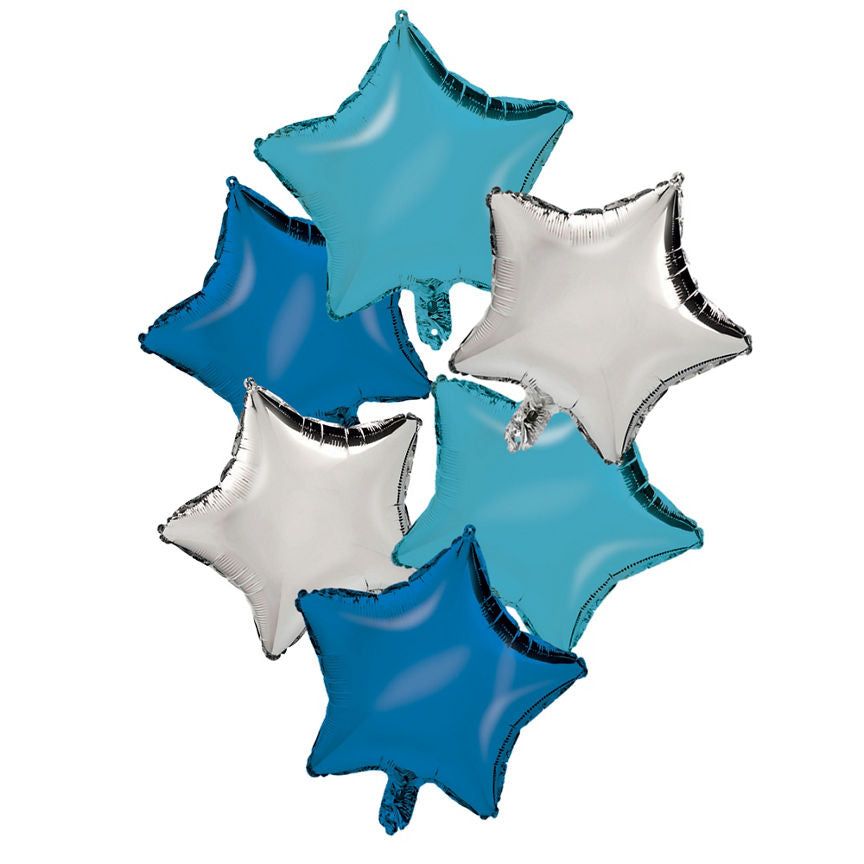 George Silver, Blue & Light Blue Stars Balloon Bouquet