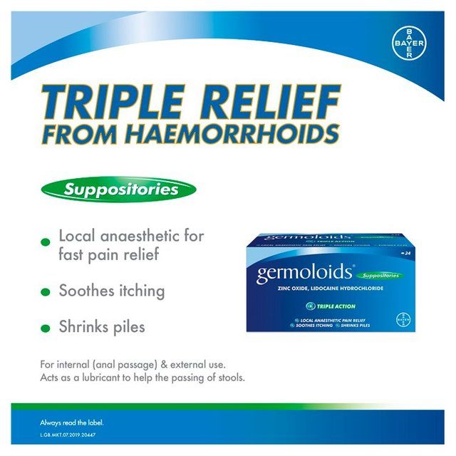 Germoloids Triple Action Haemorrhoids &amp;amp; Piles Suppositories Tablets   24 per pack