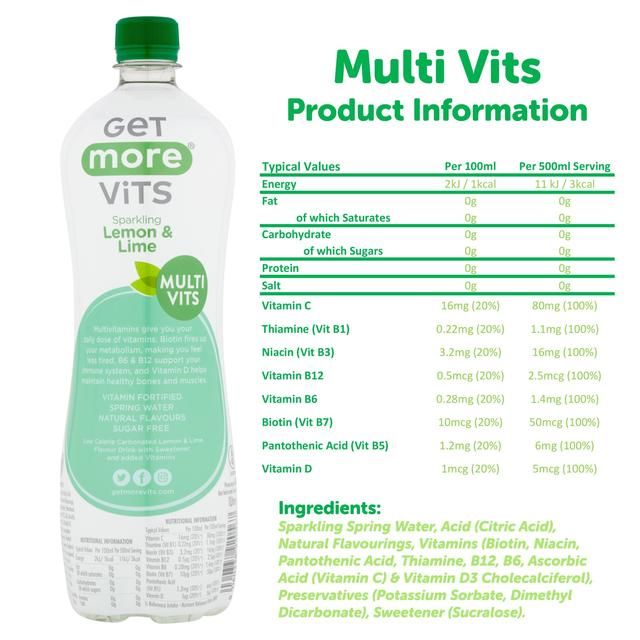 Get More Multivitamins Sparkling Water Lemon &amp;amp; Lime   1L