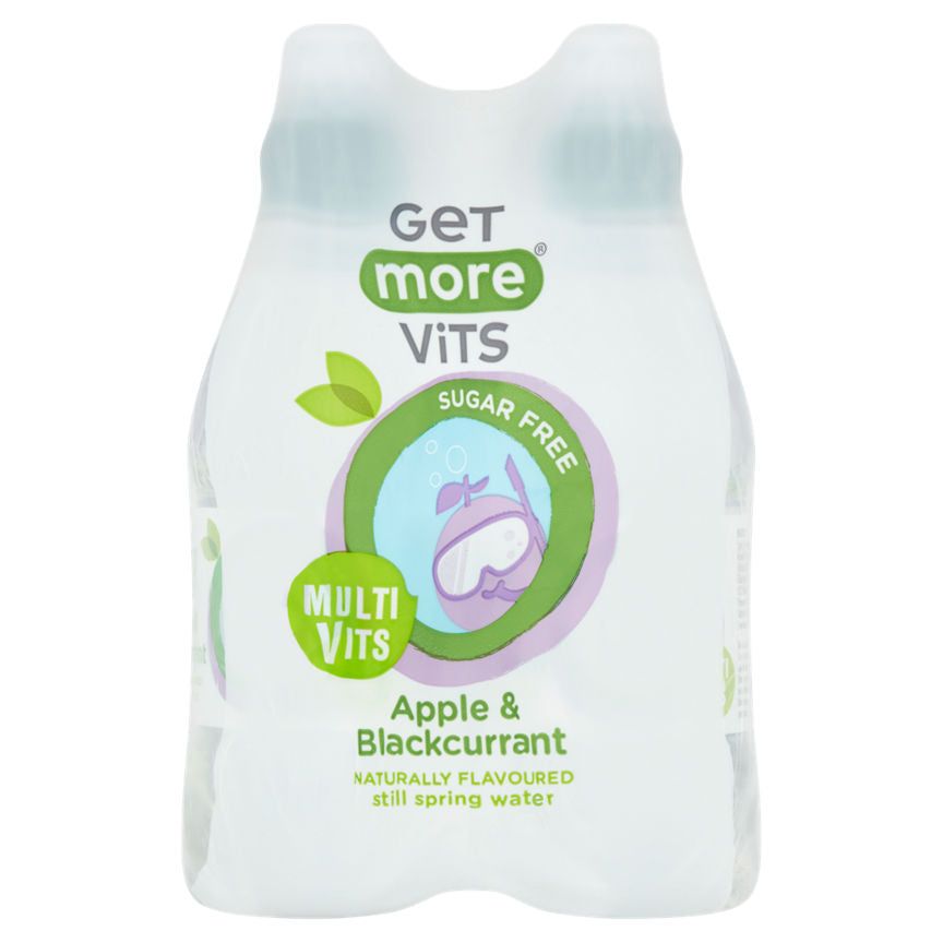 Get More Vits Apple &amp;amp; Blackcurrant Sugar Free Multivits Still Spring Water Bottles