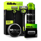 Gillette Labs 5 Months Razor with Exfoliating Bar Bundle With Moisturiser, Black &amp;amp; Gold Edition