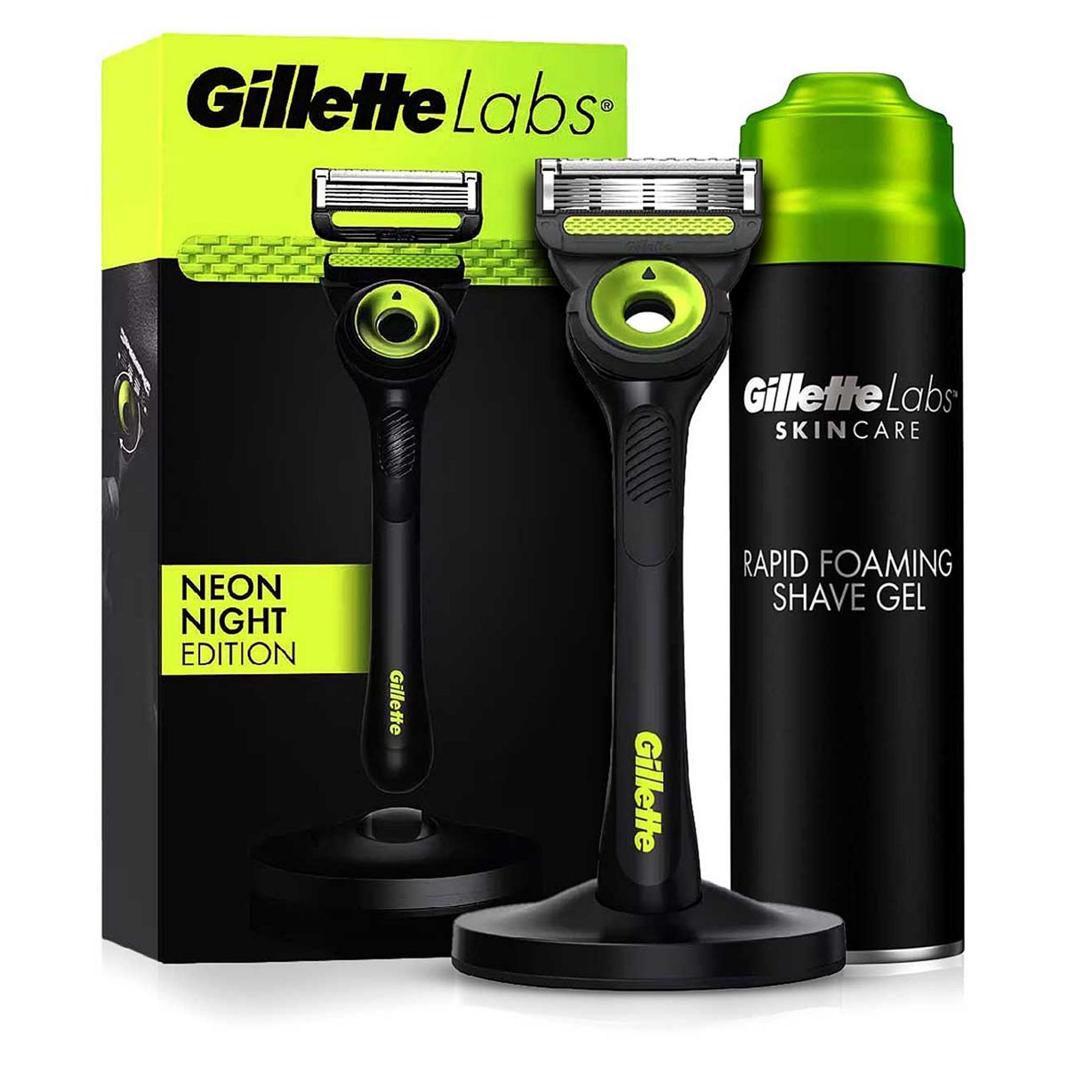 Gillette Labs Razor with Exfoliating Bar Starter Set, Neon Night Edition