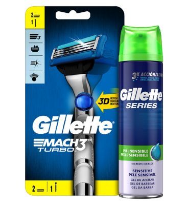 Gillette Mach3 Turbo 3D Razor &amp;amp; Sensitive Shaving Gel Bundle