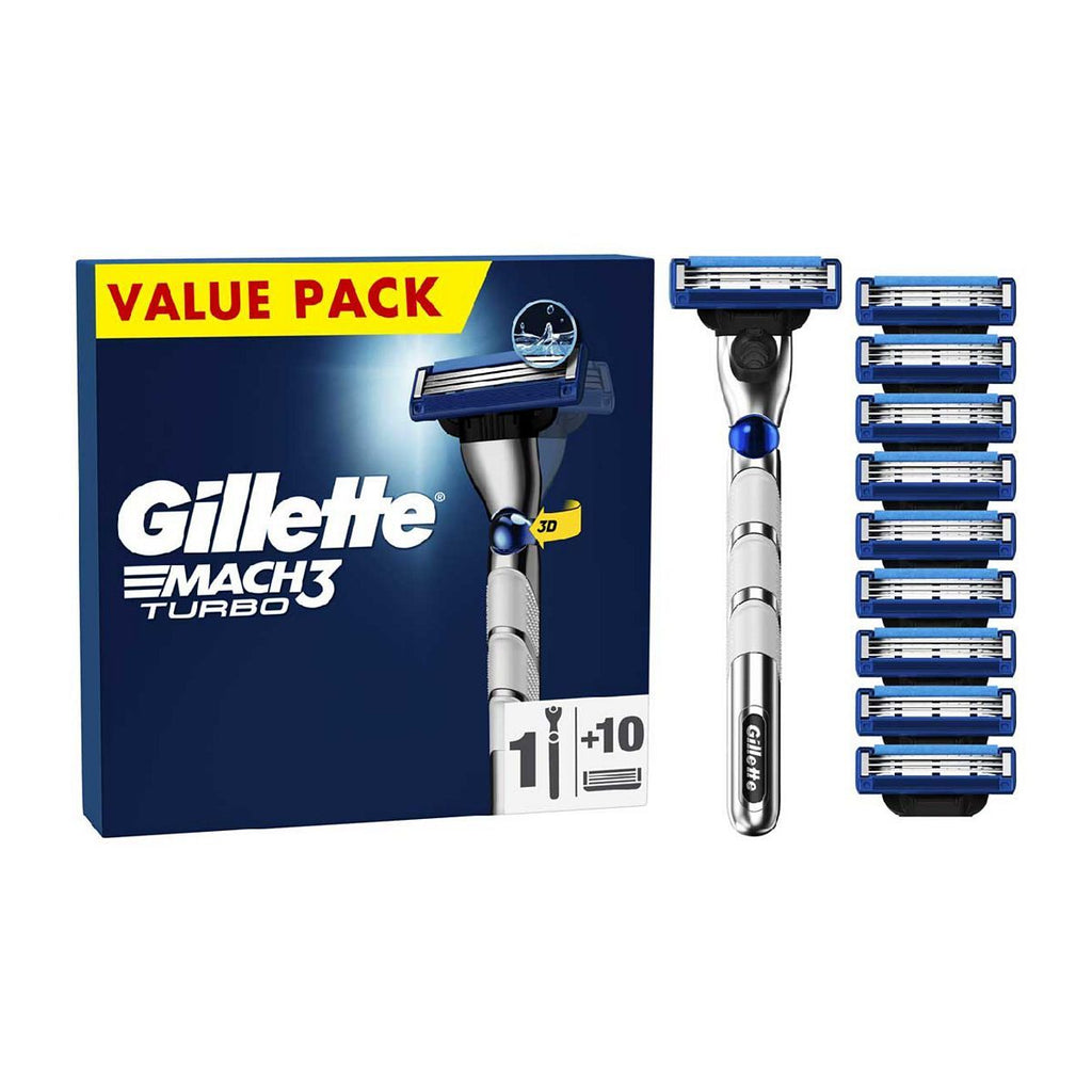 Gillette Mach3 Turbo Razor For Men 1 Gillette Razor 10 Razor Blade Refills