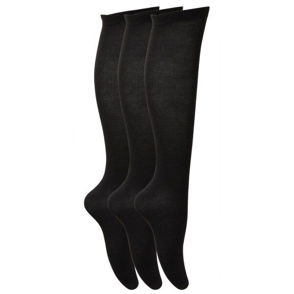 Girls Knee High School Socks (Pack Of 3) (UK Shoe 12-3) Black / 1EA