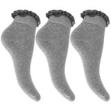 Girls Ruffled School Socks (Pack Of 3) (UK Shoe 12.5-3.5) Grey / 1EA