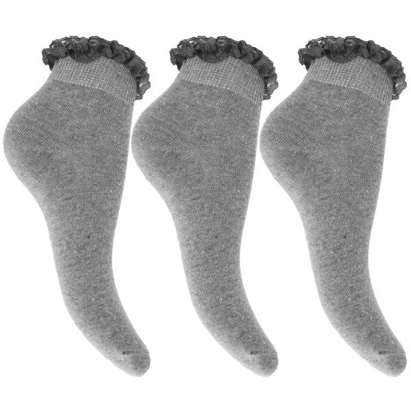 Girls Ruffled School Socks (Pack Of 3) (UK Shoe 4-5.5) Grey / 1EA