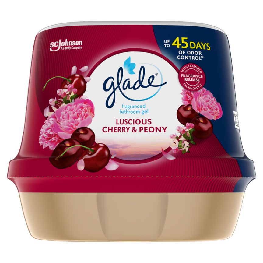 Glade Fragranced Bathroom Gel Bathroom Air Freshener &amp;amp; Odour Eliminator Cherry &amp;amp; Peony