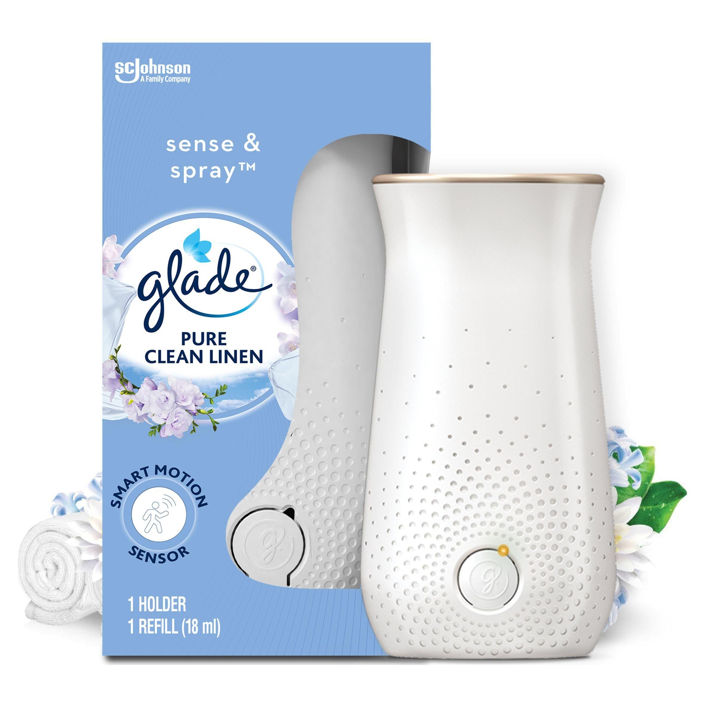 Glade Sense &amp;amp; Spray Holder &amp;amp; Refill Pure Clean Linen Freshener 18ml