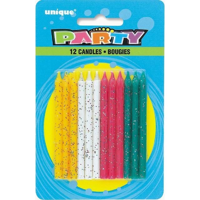 Glitter Birthday Candles   12 per pack