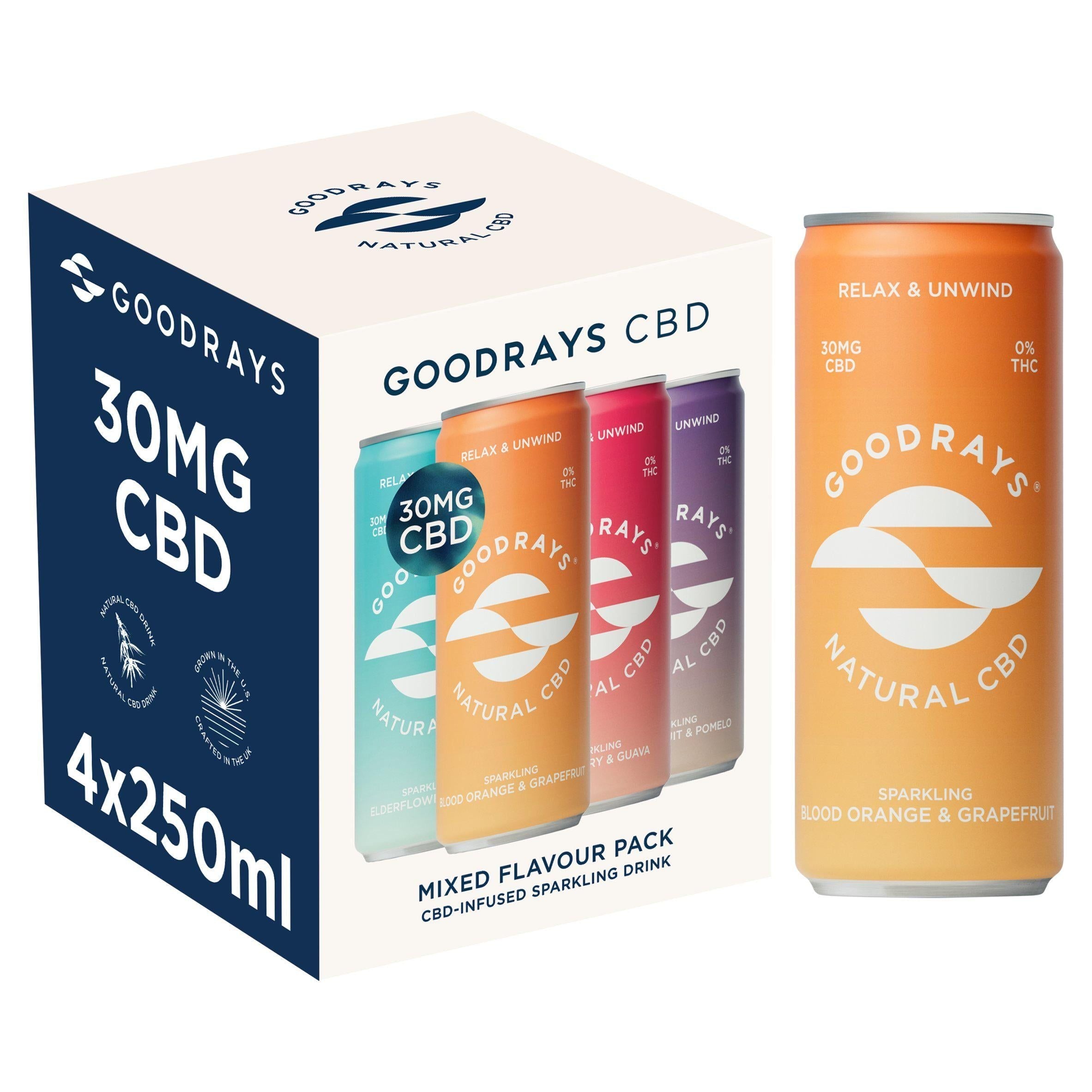 Goodrays Natural CBD Mixed Pack Infused Sparkling Drink 4x250ml