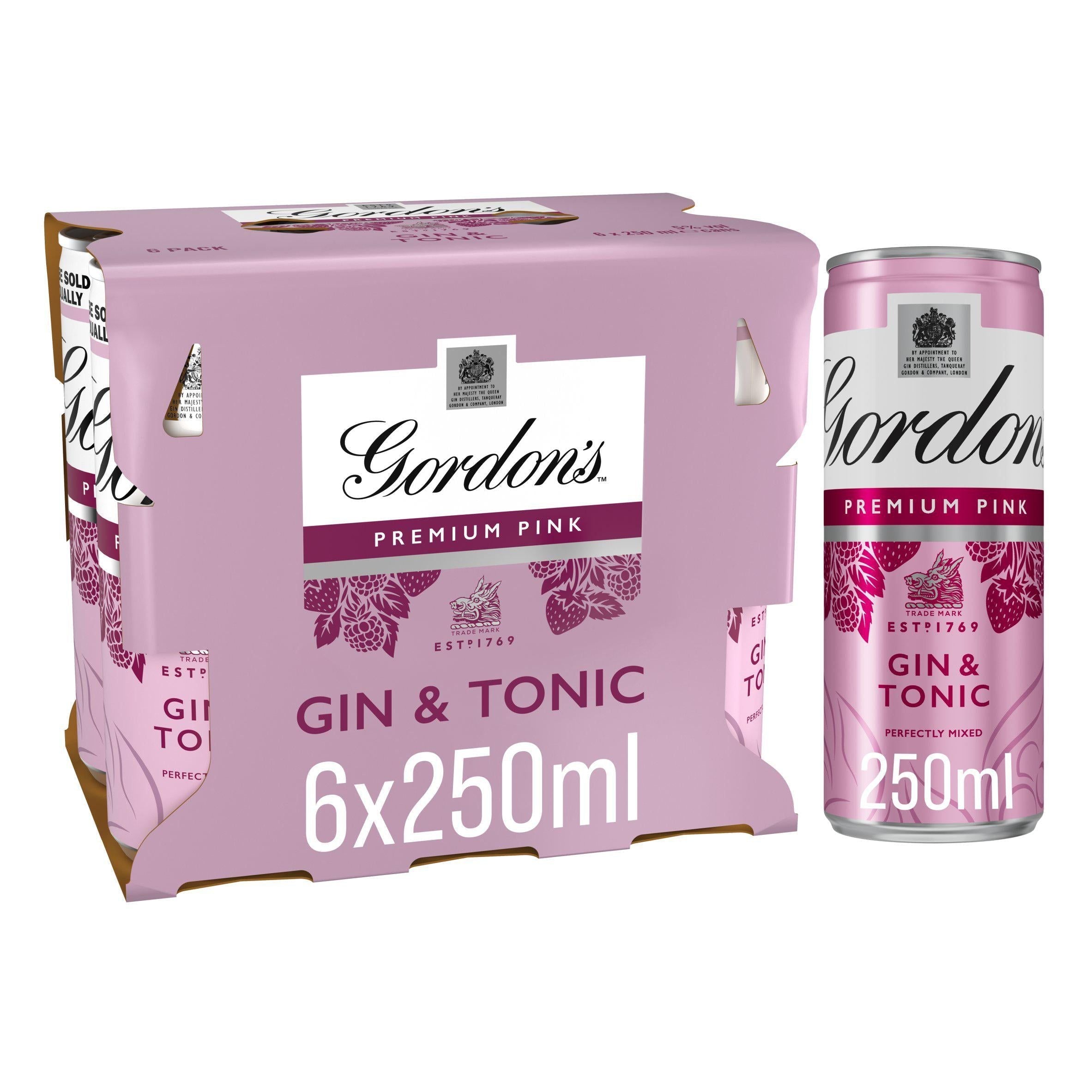 Gordon's Premium Pink Gin &amp;amp; Tonic Ready To Drink 5% Vol Cans 6x250ml