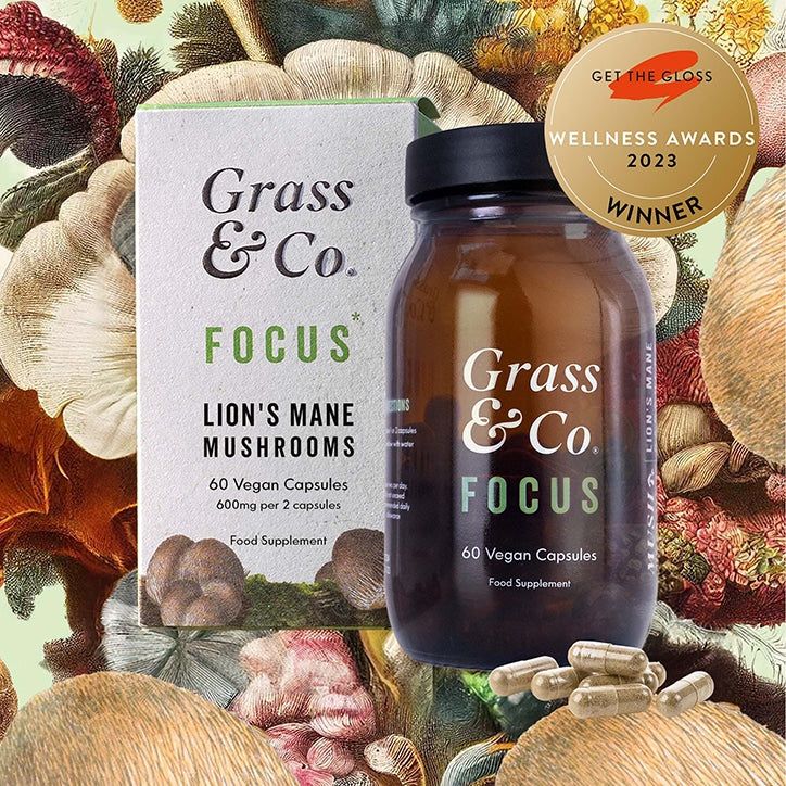 Grass &amp;amp; Co. FOCUS Lion's Mane Mushrooms with Ginseng + Omega-3 60 Vegan Capsules