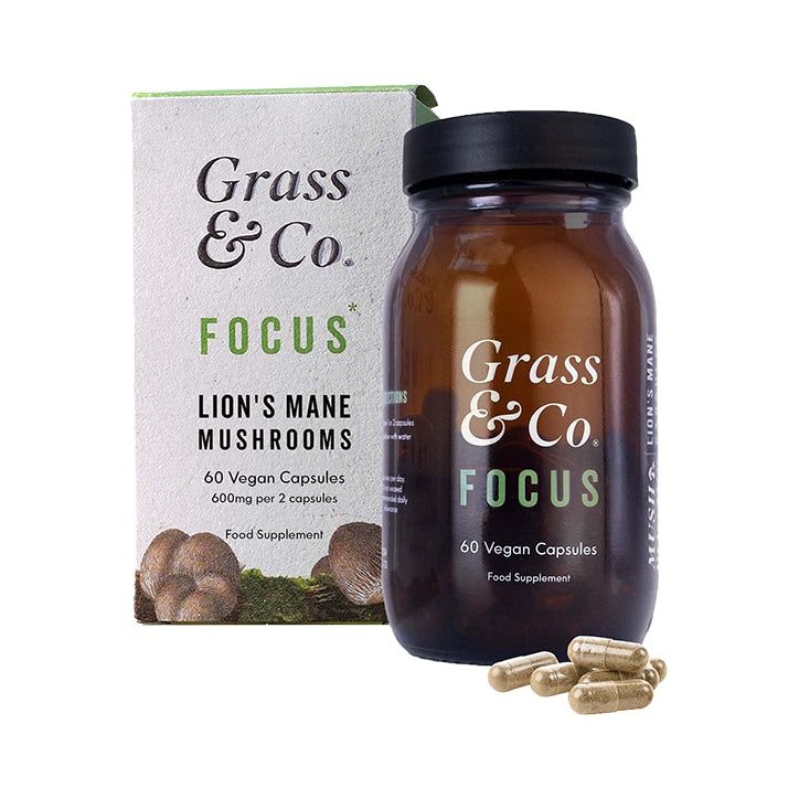 Grass &amp;amp; Co. FOCUS Lion's Mane Mushrooms with Ginseng + Omega-3 60 Vegan Capsules