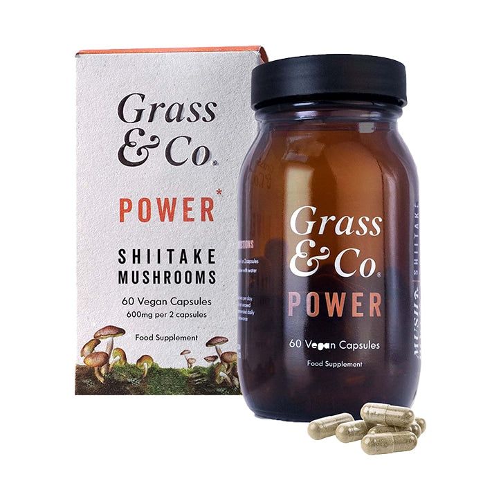 Grass &amp;amp; Co. POWER Shiitake Mushrooms with Holy Basil + Iron 60 Vegan Capsules