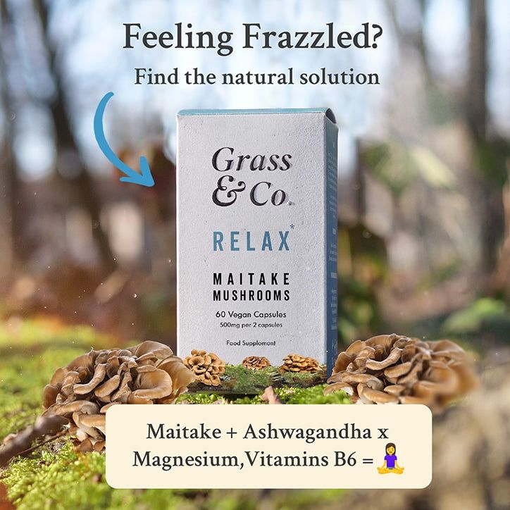 Grass &amp;amp; Co. RELAX Maitake Mushrooms with Ashwagandha + Magnesium 60 Vegan Capsules