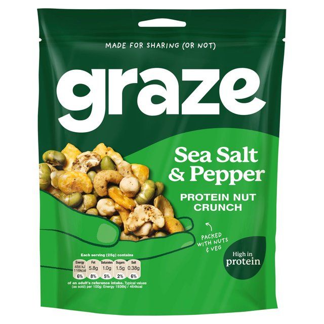 Graze Protein Salt &amp;amp; Pepper Vegan Mixed Nuts Snacks   100g