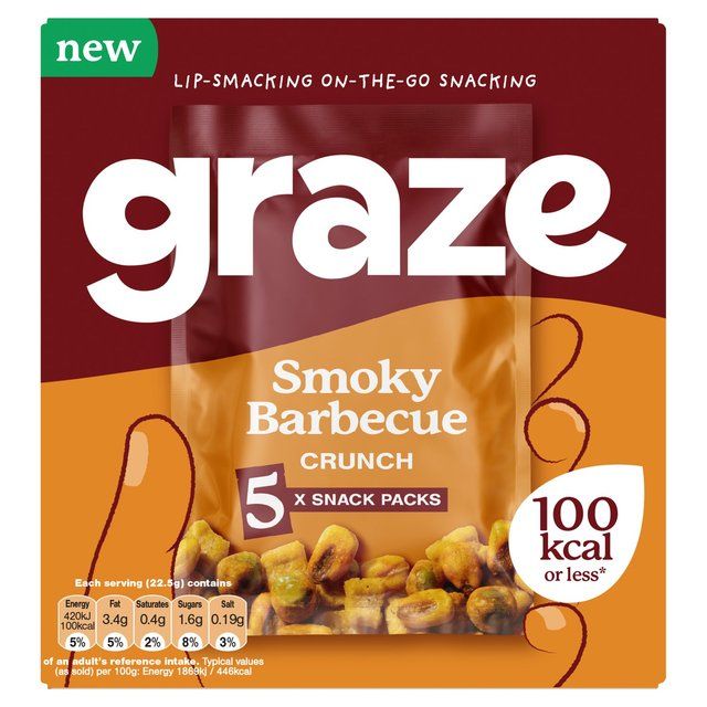 Graze- Vegan BBQ Crunchy Snacks Multipack-22.5gx5 Snacks   5 x 22.5g