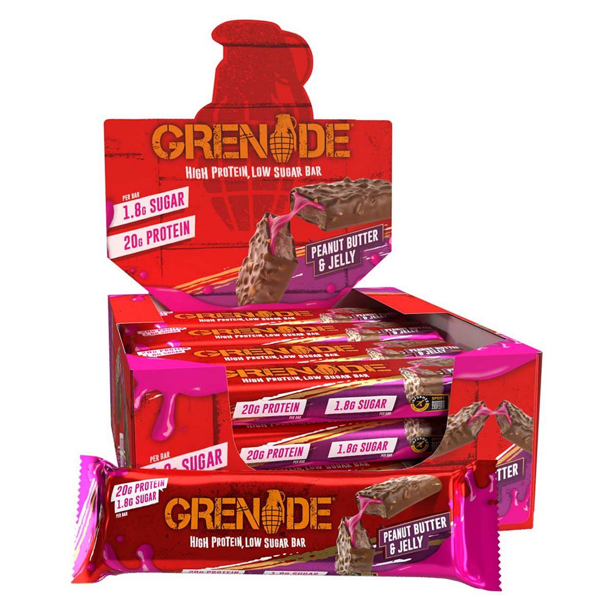 Grenade Peanut Butter &amp;amp; Jelly Protein Bar 60G x 12 Bars