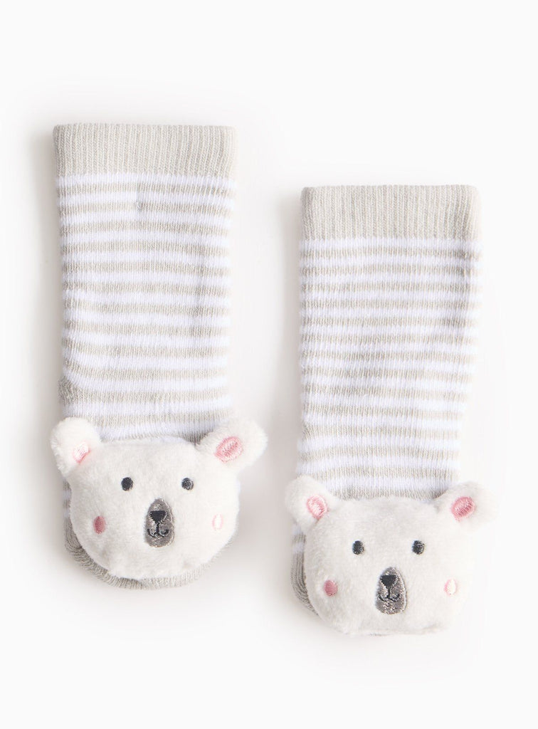 Grey Striped Polar Bear Rattle Socks 1-6 months