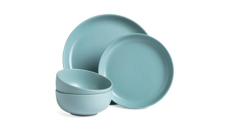 Habitat Matte Glaze 12 Piece Stoneware Dinner Set - Duck Egg