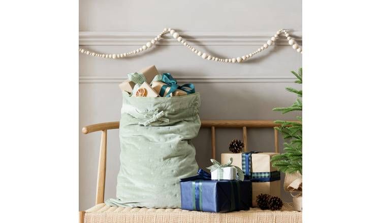 Habitat Sage Velvet Christmas Sack