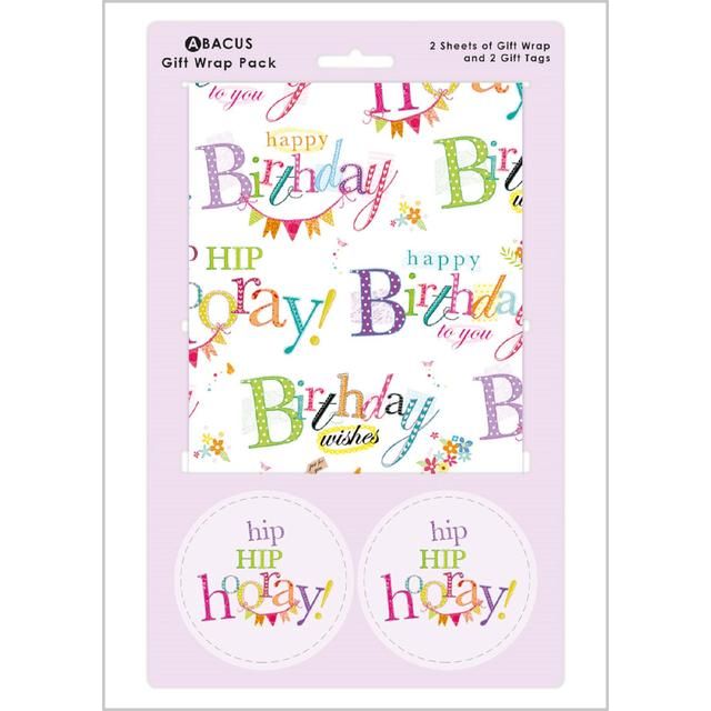 Happy Birthday Gift Wrap Sheets &amp;amp; Tags   2 per pack