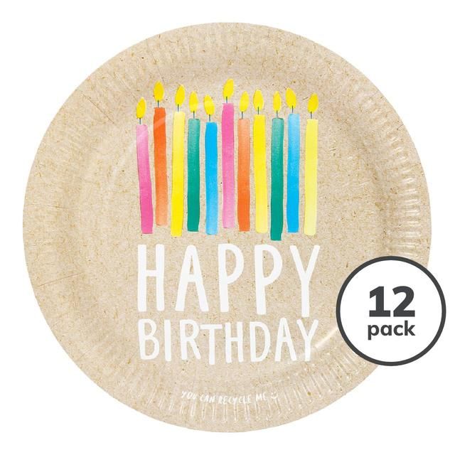 Happy Birthday Recyclable Paper Plates   12 per pack