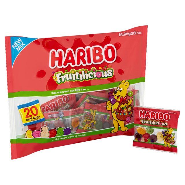 Haribo Fruitilicious 20 Mini Bags Sugar Reduced Sweets   320g