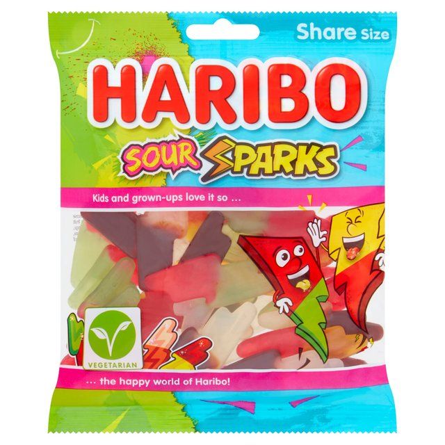 Haribo Sour Sparks Vegetarian Sweets Bag   160g