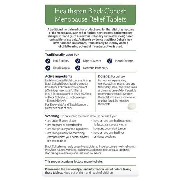 Healthspan Black Cohosh Menopause Relief - 30 Tablets