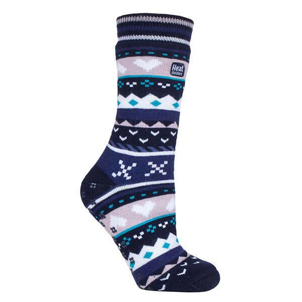 Heat Holders Ladies Fairisle Thermal Slipper Socks 4-8 UK Navy / Purple