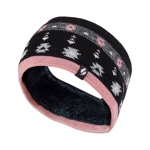 Heat Holders Ladies Fleece Lined Thermal Headband Jaquard Black Coral