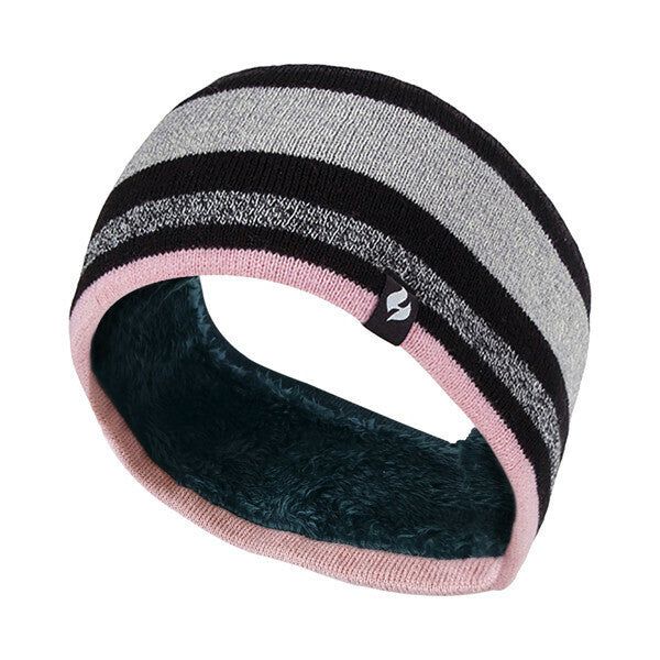 Heat Holders Ladies Fleece Lined Thermal Headband Stripe Black Bright Pink