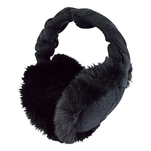 Heat Holders Ladies Knit Thermal Ear Muffs with Faux Fur Black