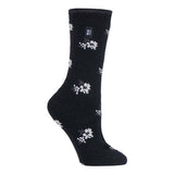 Heat Holders Ladies Ultra Lite Thermal Dress Socks 4-8 UK Black Floral (Bellis)