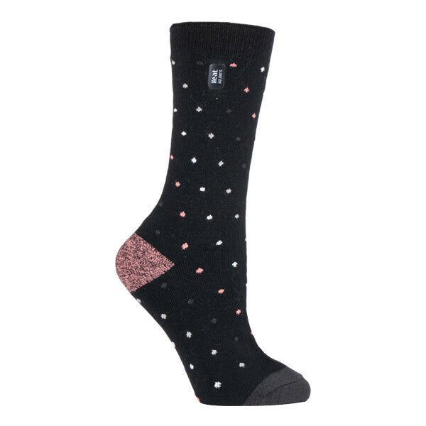 Heat Holders Ladies Ultra Lite Thermal Dress Socks 4-8 UK Black Spots (Berry)