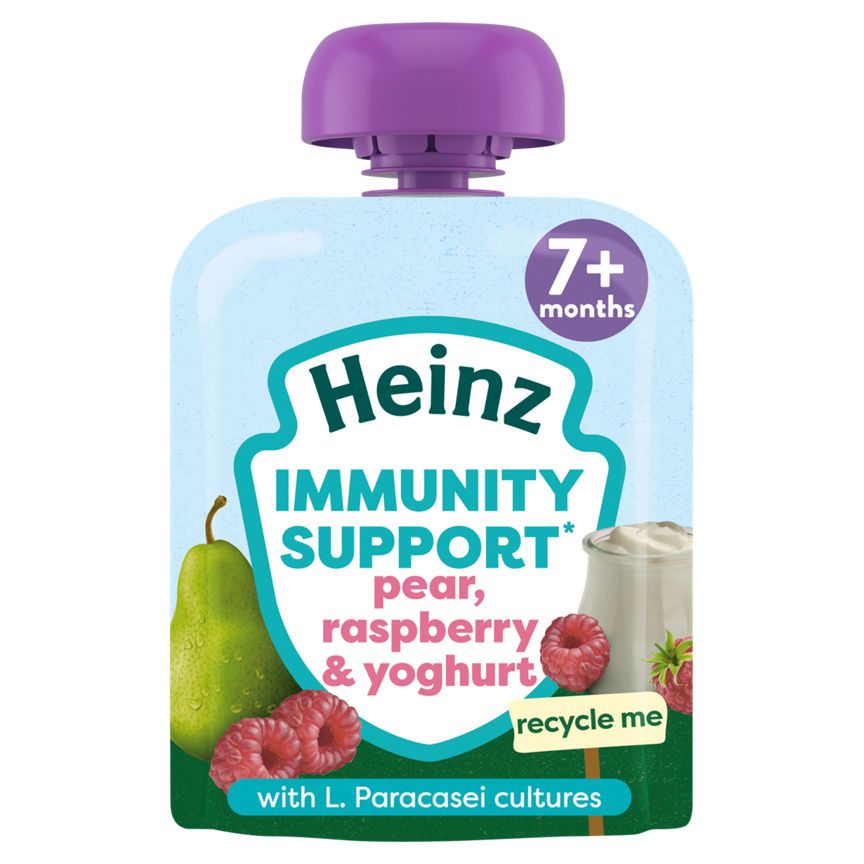 Heinz Baby Food Pear, Raspberry &amp;amp; Yoghurt Immunity Support Fruit Pouch 7+ Months 85g