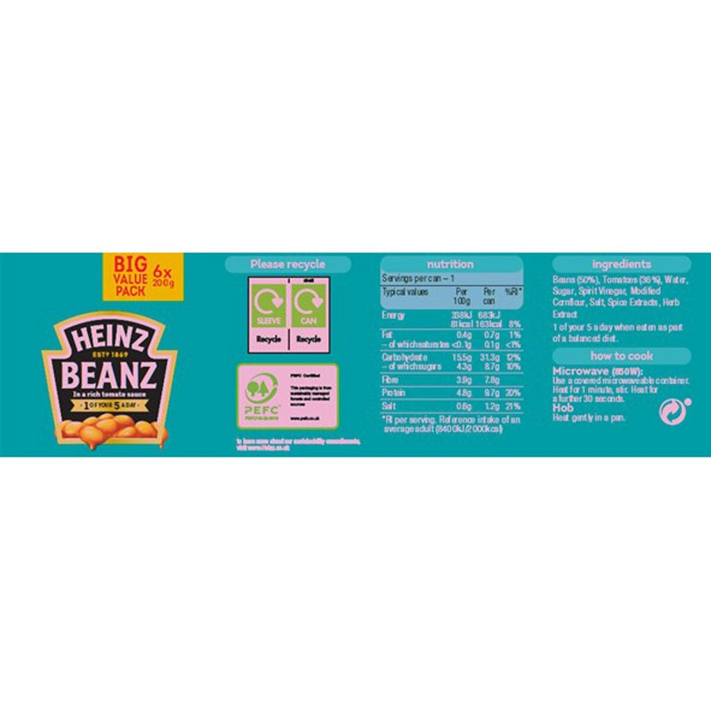 Heinz Baked Beans, 4 x 6 x 200g