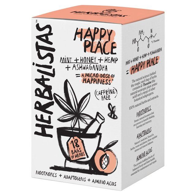 Herbalistas Happy Place Herbal Tea with Mint Honey & Hemp   18 per pack