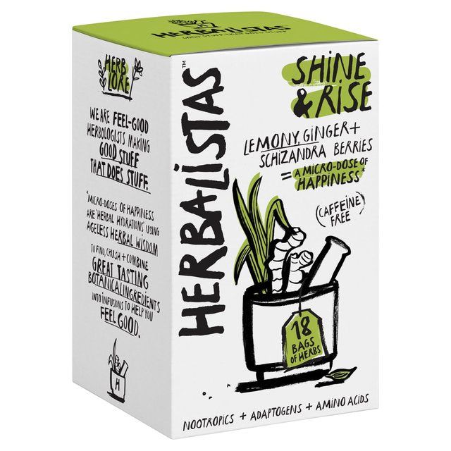 Herbalistas Shine &amp;amp; Rise Herbal Tea with Lemongrass Ginger &amp;amp; Schizandra   18 per pack