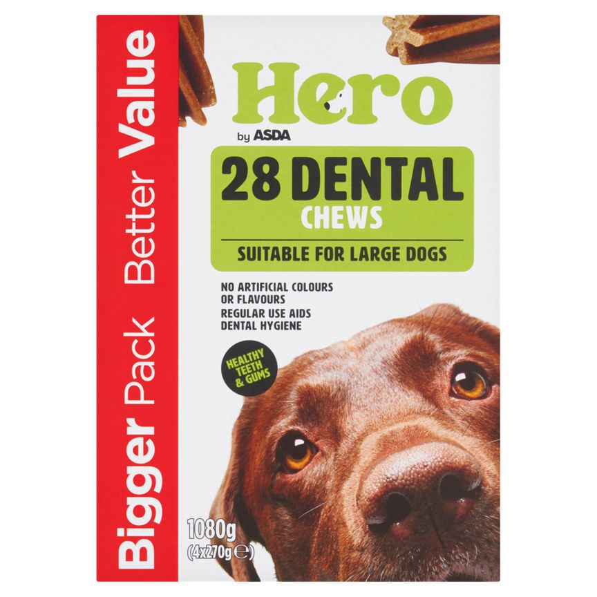 Hero by ASDA 28 Dental Chews Suitable For Large Dogs 4x270g