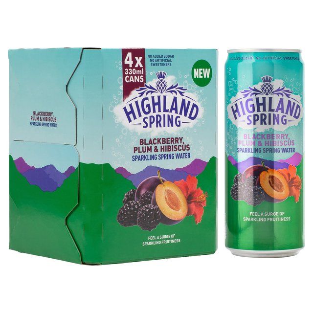 Highland Spring Sparkling Water Blackberry Plum &amp;amp; Hibiscus   4 x 330ml