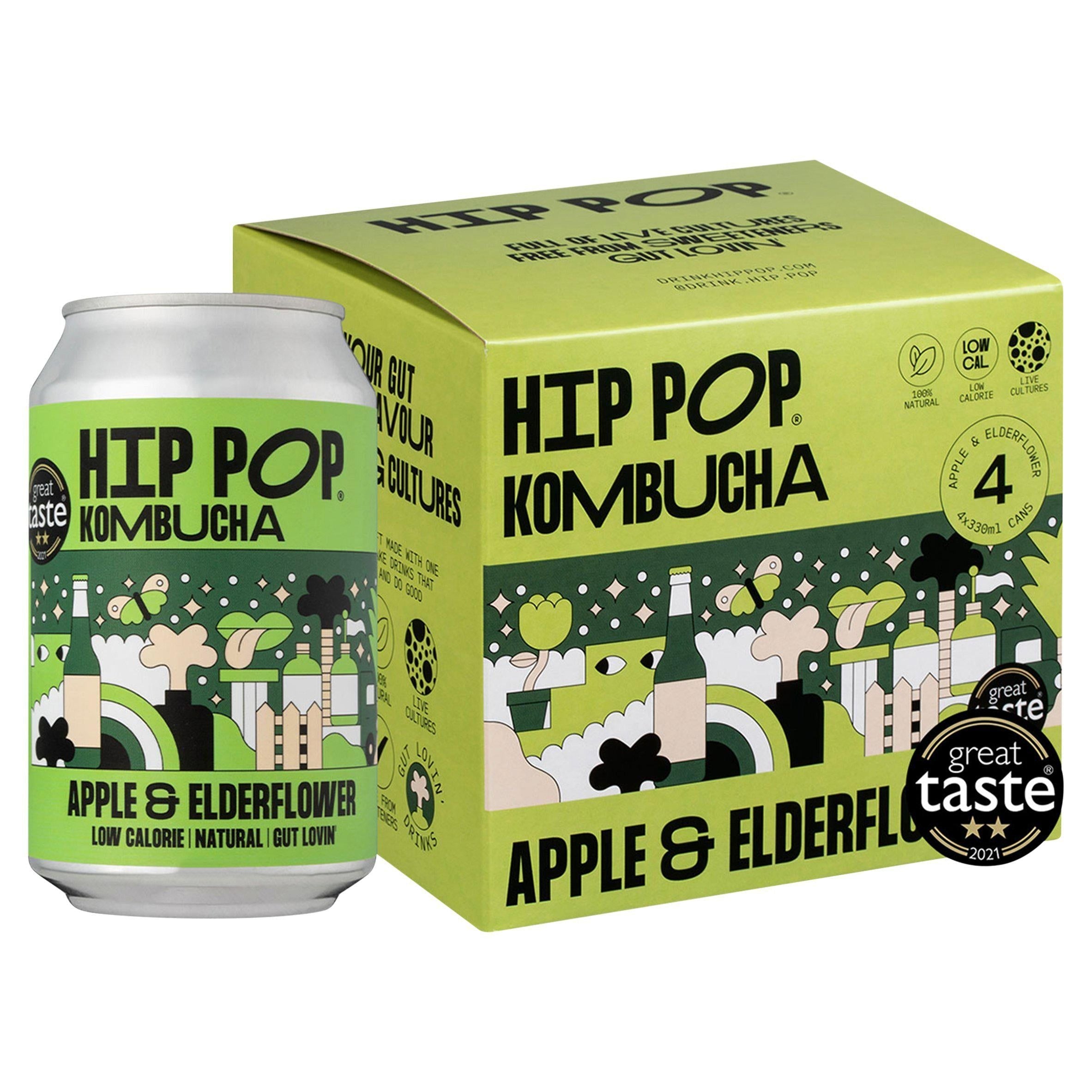 Hip Pop Apple &amp;amp; Elderflower Kombucha 4x330ml