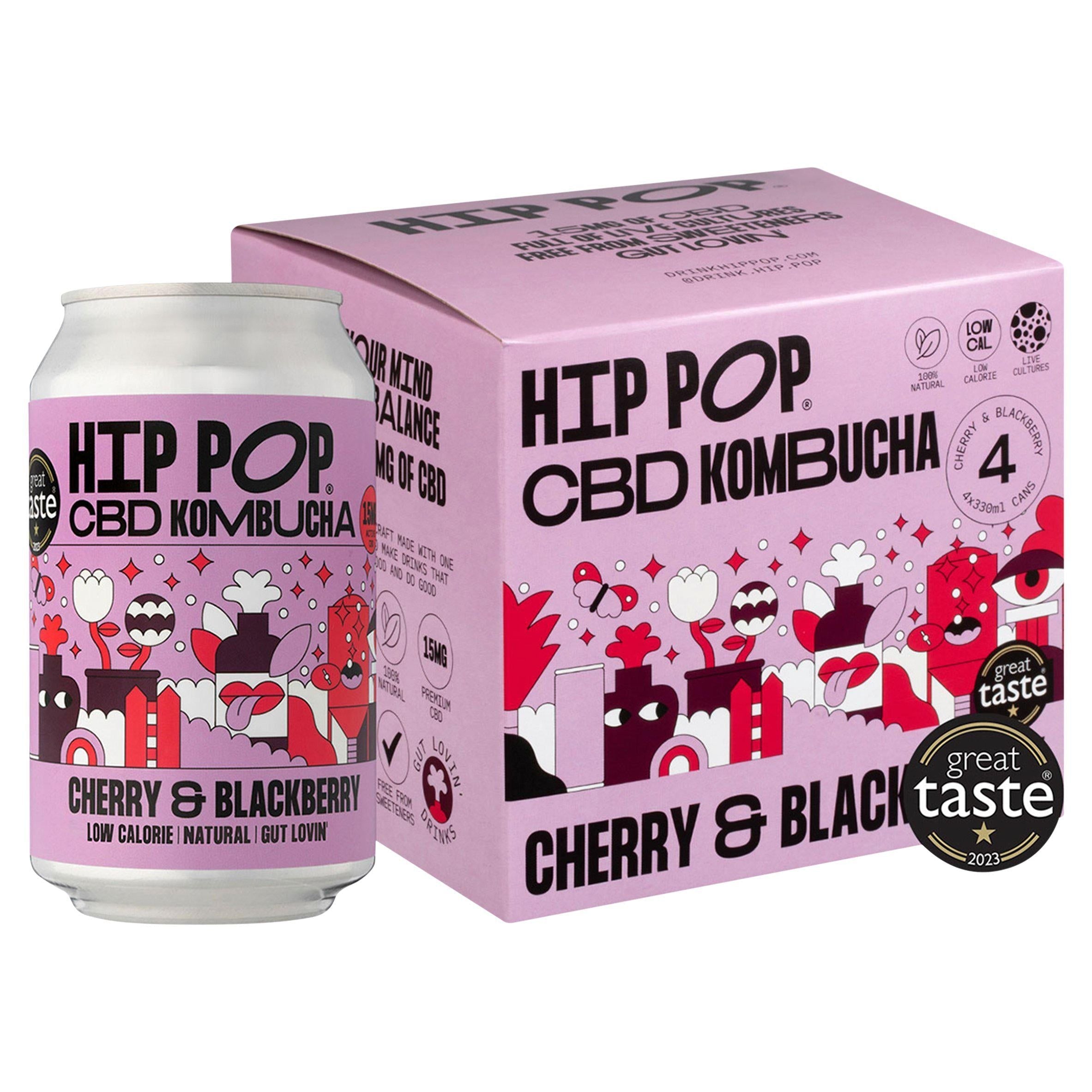 Hip Pop CBD Cherry &amp;amp; Blackberry Kombucha 4x330ml