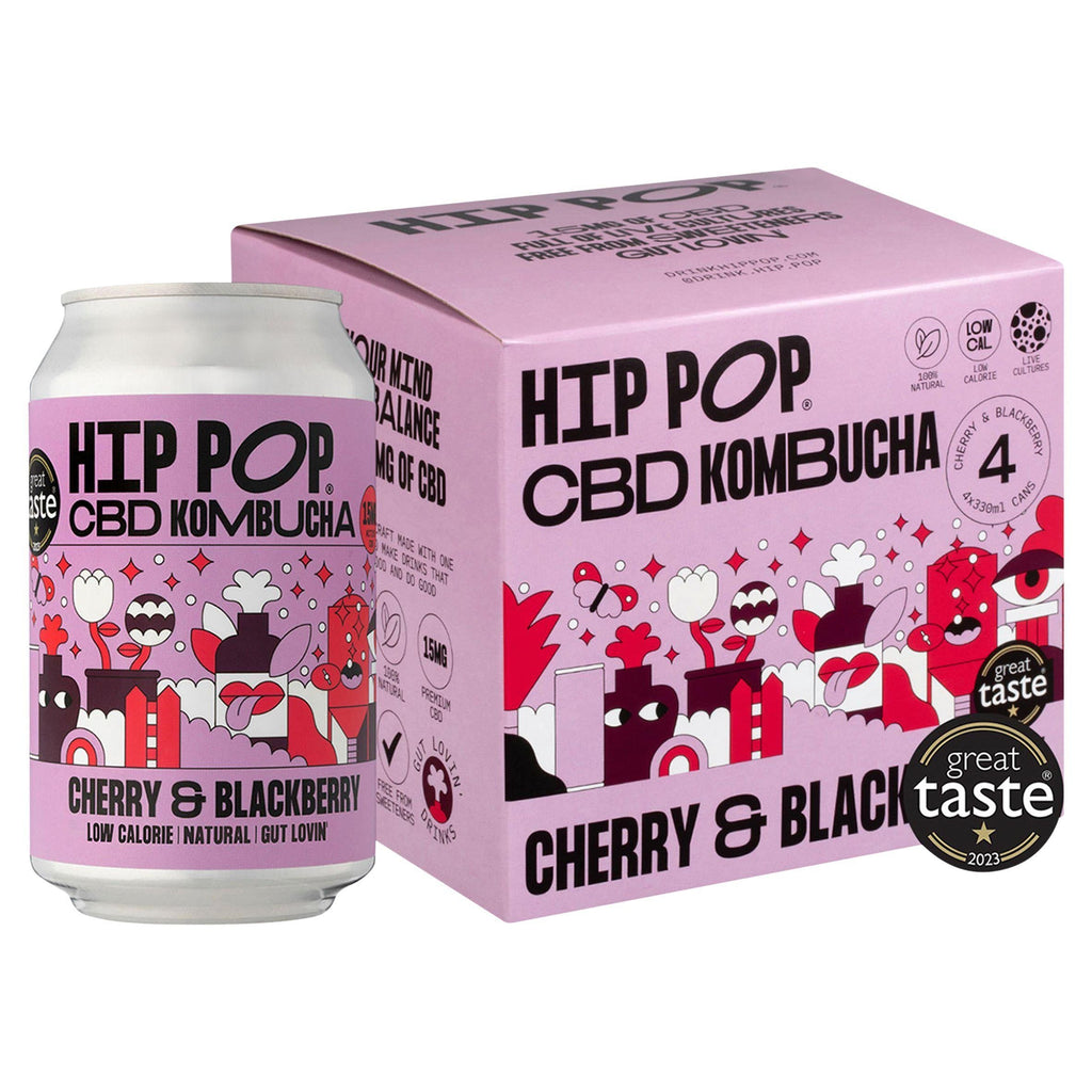 Hip Pop CBD Cherry & Blackberry Kombucha 4x330ml